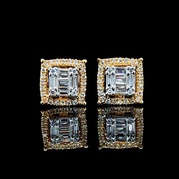 Golden Square Edge Stud Diamond Earrings 14kt on Sale