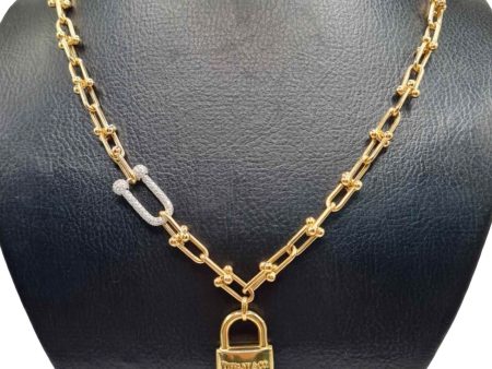 NEW Golden Hardware Chain Lock Pendant Diamond Necklace 18kt Fashion