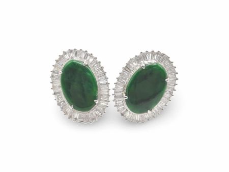 NEW Oval Baguette Jade Diamond Earrings 18kt Online Hot Sale