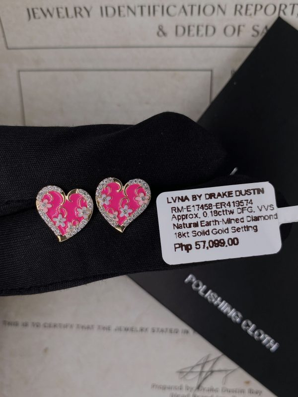 Golden Pink Heart Star Diamond Earrings 18kt For Discount