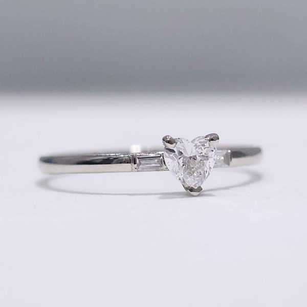 0.52cts H VS Heart Baguette Paved Diamond Engagement Ring 14kt #0059 on Sale