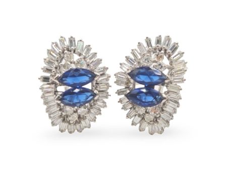 NEW Enchanting Blue Sapphire Gemstone Diamond Earrings 14kt Sale