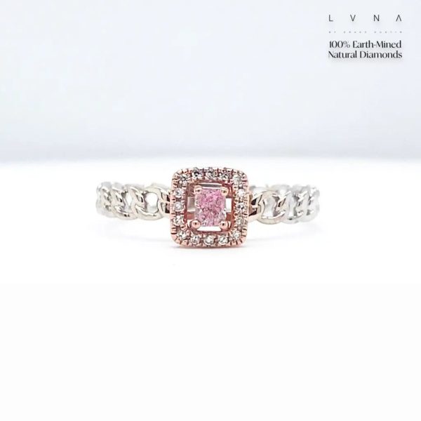 LVNA | 0.33cts Rare Pink Colored Cushion Halo Paved Diamond Engagement Ring 14kt Hot on Sale