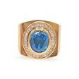 NEW Golden Blue Sapphire Gemstone Baguette Diamond Men s Ring 14kt Hot on Sale