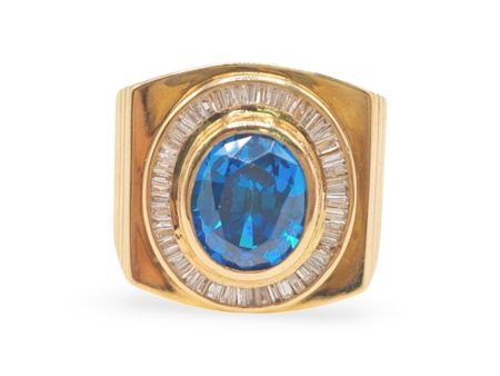 NEW Golden Blue Sapphire Gemstone Baguette Diamond Men s Ring 14kt Hot on Sale