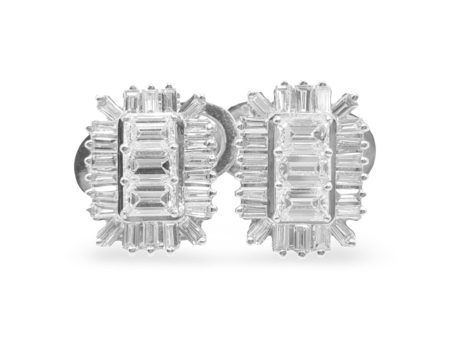 NEW Invisible Baguette Cluster Diamond Earrings 18kt Cheap