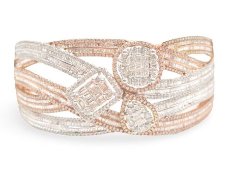 NEW Two-tone Crossover Multi-Shape Diamond Bangle 14kt For Sale