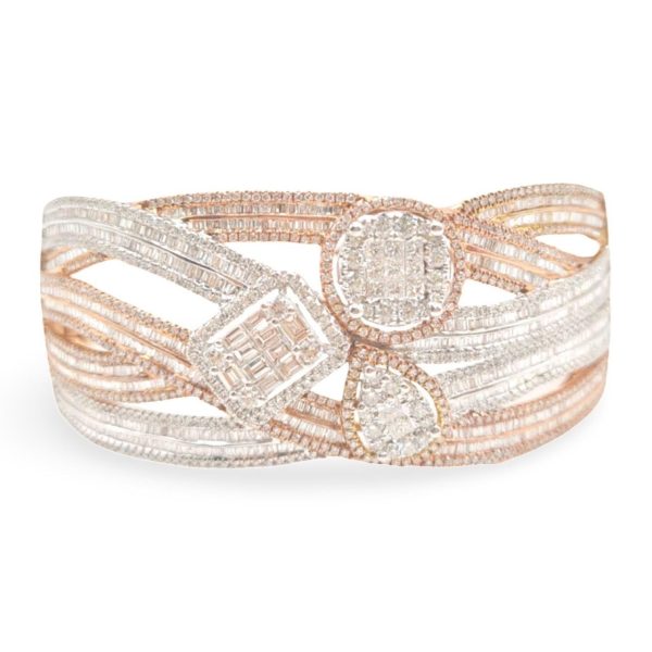 NEW Two-tone Crossover Multi-Shape Diamond Bangle 14kt For Sale