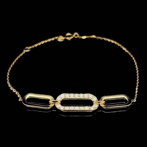 Golden Paper Clip Diamond Bracelet 14kt For Cheap