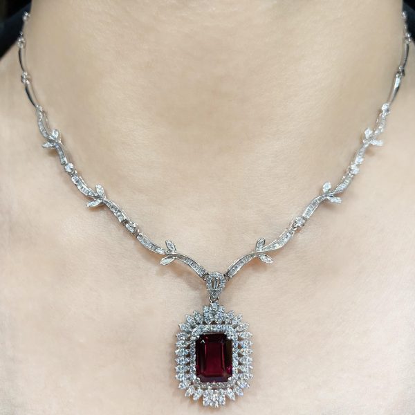 #LVNA2024 |Grand Ruby Gemstones Statement Pendant Diamond Necklace 14kt Fashion