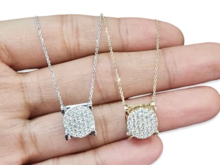 NEW Round Paved Diamond Necklace 14kt Fashion