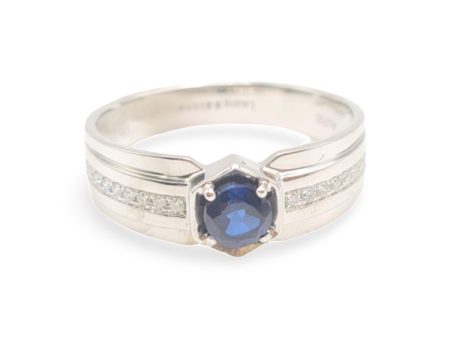 NEW  UNISEX  Half Eternity Diamond & Blue Sapphire Gemstone Ring 18kt on Sale