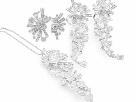 NEW Chandelier Baguette Statement Diamond Jewelry Set 14kt For Sale