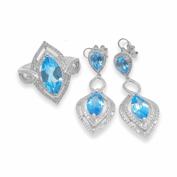 NEW Pear Marquise Nano Gemstones Diamond Jewelry Set 14kt Fashion