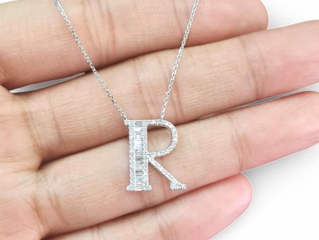 NEW Alphabet Letter R Diamond Necklace 14kt For Cheap