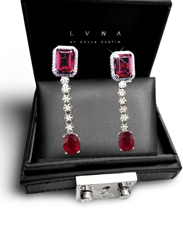 #LVNA2024 | LVNA Signatures Emerald Halo Red Ruby Gemstones Dangling Diamond Earrings 18kt Online now