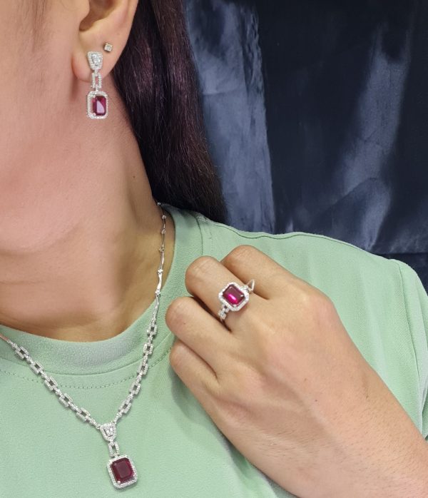 NEW Ruby Gemstones Diamond Jewelry Set 14kt For Cheap