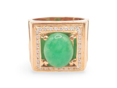 NEW Oval Jade Square Diamond Ring 18kt Fashion