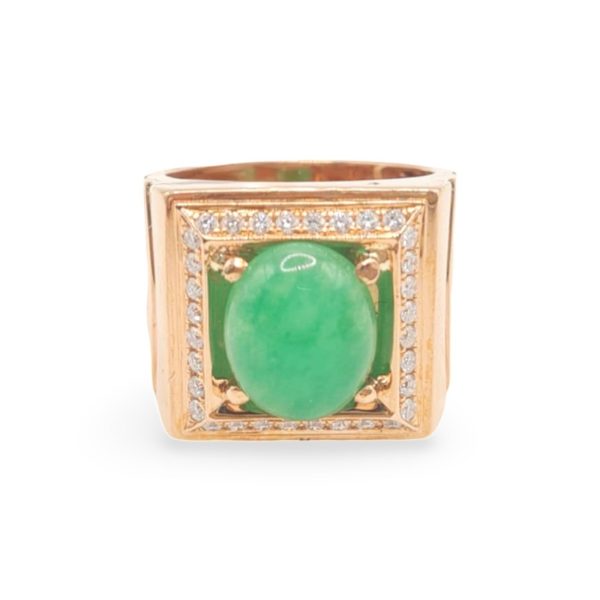 NEW Oval Jade Square Diamond Ring 18kt Fashion