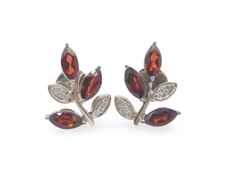 NEW Marquise Garnet Gemstone Leaf Diamond Earrings 14kt Fashion