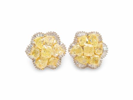 NEW Flower Yellow Diamond Earrings 18kt on Sale