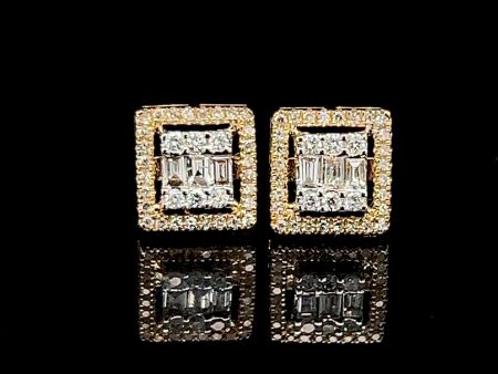 Golden Square Stud Diamond Earrings 14kt Fashion