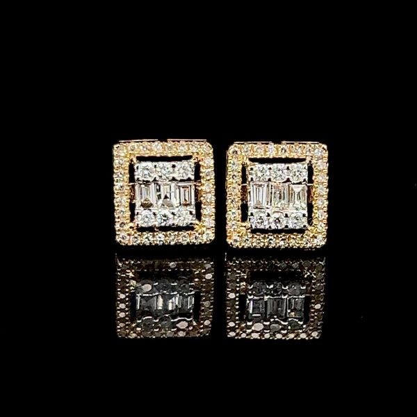 Golden Square Stud Diamond Earrings 14kt Fashion