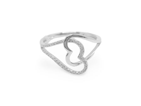 NEW Double Heart Crossover Diamond Ring 14kt For Sale