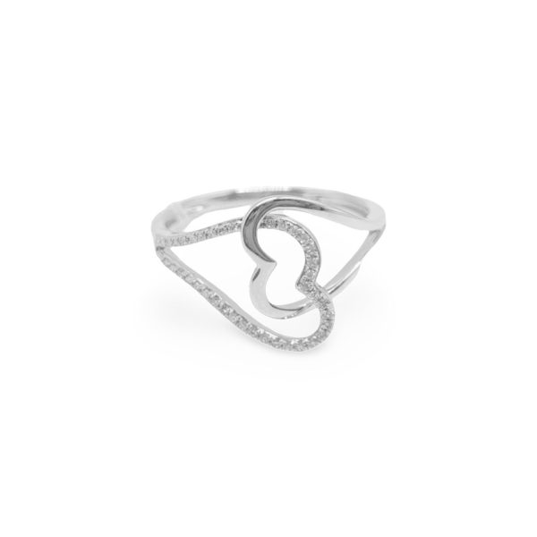 NEW Double Heart Crossover Diamond Ring 14kt For Sale