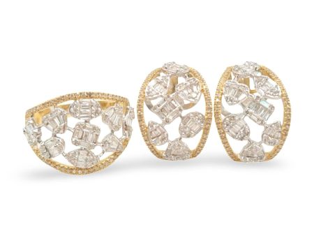 NEW Golden Cluster Shape Deco Diamonds Jewelry Set 14kt on Sale