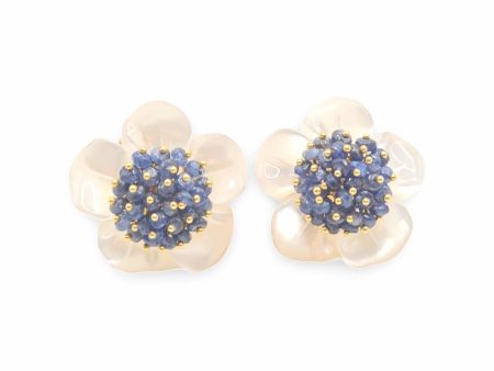 NEW Flower Blue Sapphire Earrings 18kt Hot on Sale