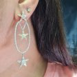 NEW Multi-Tone Oval Inner Star Dangling Diamond Jewelry Earrings 14kt For Sale