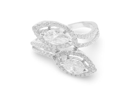 NEW Marquise Halo Overlap Paved Diamond Ring 18kt For Cheap