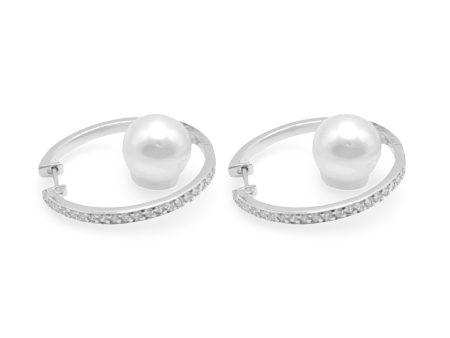 NEW Mastoloni 10mm South Sea Pearl Hoop Diamond Earrings 18kt Online now