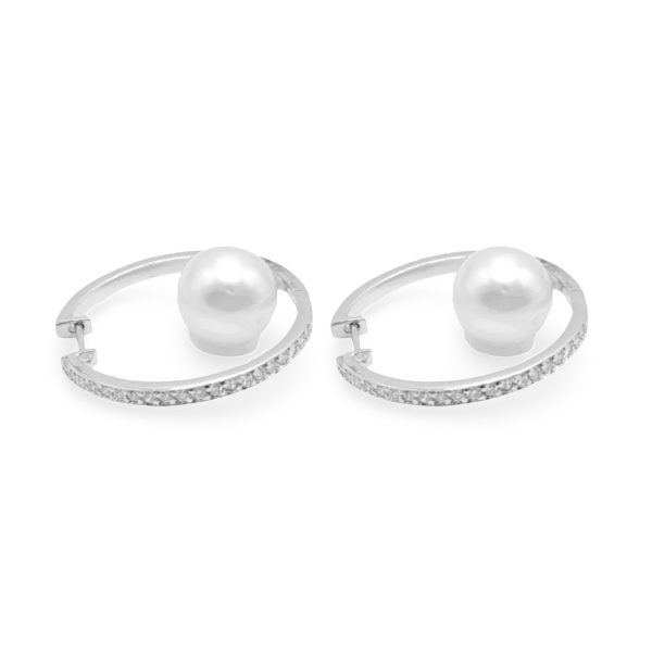 NEW Mastoloni 10mm South Sea Pearl Hoop Diamond Earrings 18kt Online now