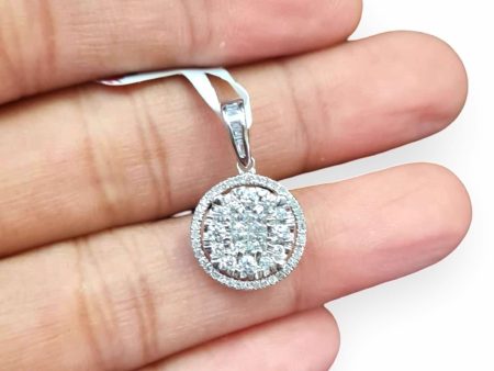 NEW Round Halo Invisible Diamond Pendant 14kt For Cheap