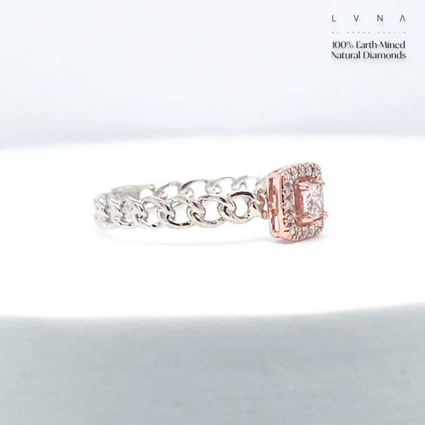 LVNA | 0.33cts Rare Pink Colored Cushion Halo Paved Diamond Engagement Ring 14kt Hot on Sale