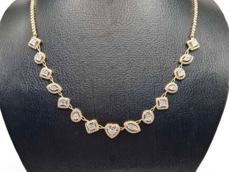 NEW Multi-Shape Golden Halo Diamond Necklace 14kt For Cheap