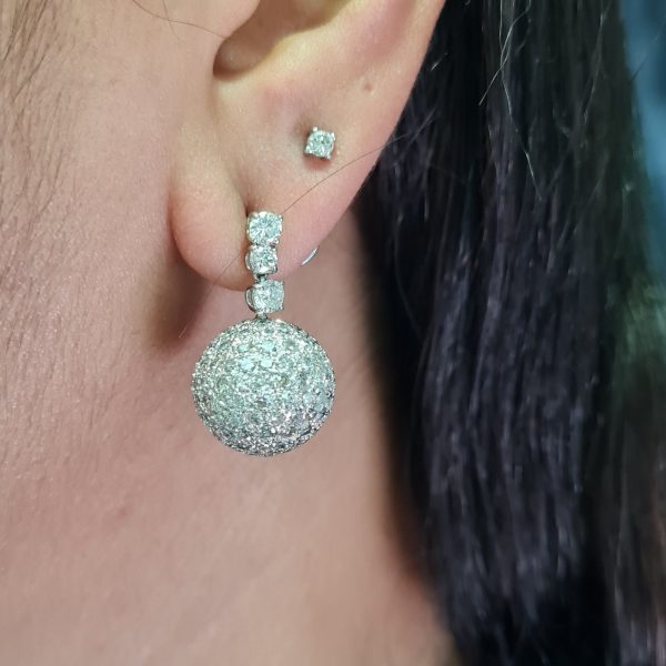 NEW Round Ball Dangling Diamond Earrings 18kt Cheap