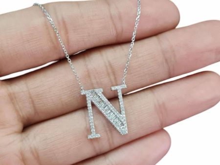 NEW Alphabet N Diamond Necklace 14kt For Cheap