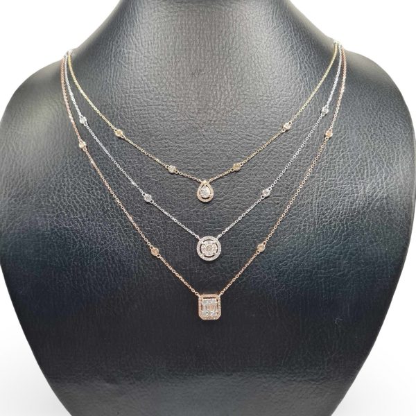 NEW Layer Multi-Tone Pear Round Square Drop Diamond Necklace 14kt Cheap