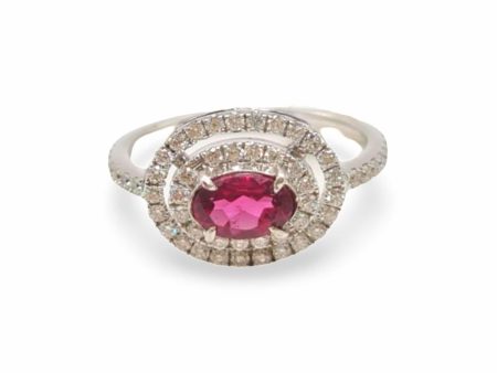 NEW Oval Ruby Gemstone Halo Diamond Ring 18kt Sale