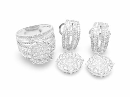 NEW Large Round Invisible Statement Diamond Jewelry Set 14kt on Sale