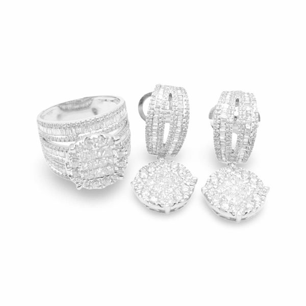 NEW Large Round Invisible Statement Diamond Jewelry Set 14kt on Sale