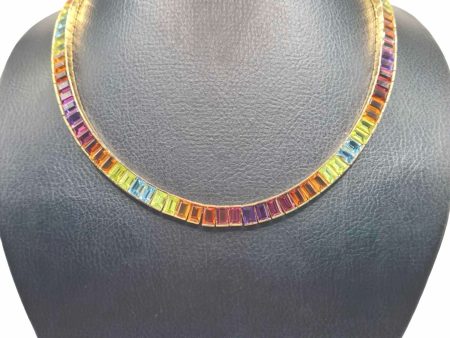 NEW Rainbow Colored Gemstone Necklace 18kt Hot on Sale