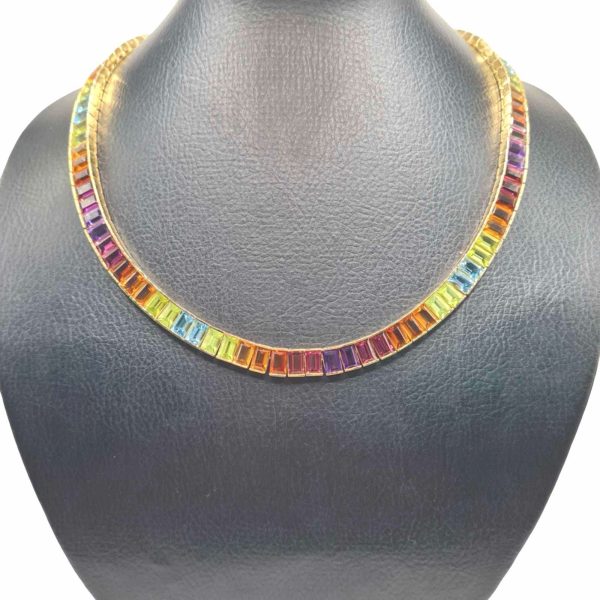 NEW Rainbow Colored Gemstone Necklace 18kt Hot on Sale