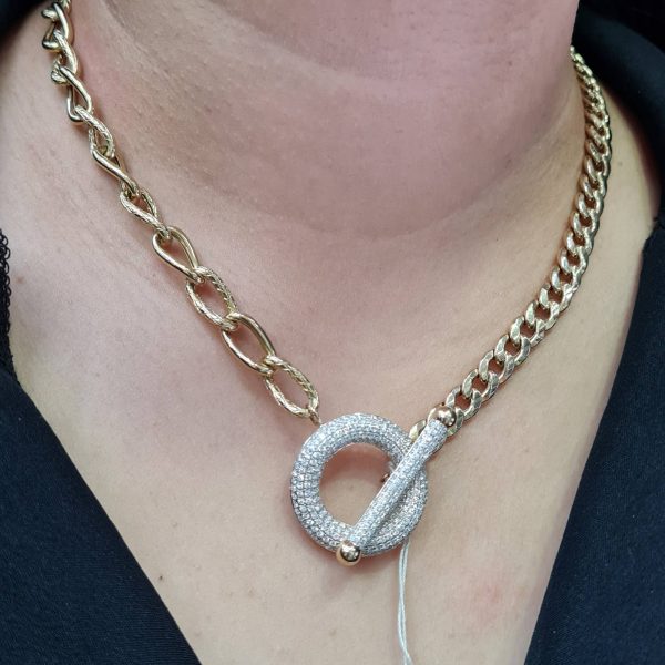 NEW Round Stick Lock Diamond Golden Chain Necklace 14kt Online Hot Sale