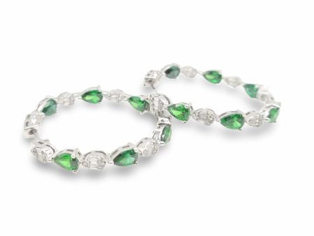 NEW Pear Green Emerald Nano Gemstone Diamond Hoop Earrings 14kt Hot on Sale