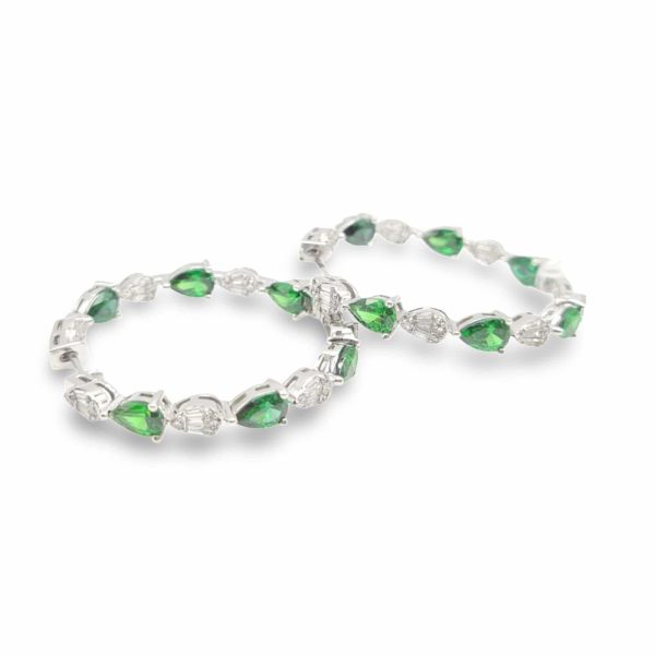 NEW Pear Green Emerald Nano Gemstone Diamond Hoop Earrings 14kt Hot on Sale