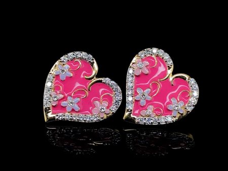 Golden Pink Heart Star Diamond Earrings 18kt For Discount